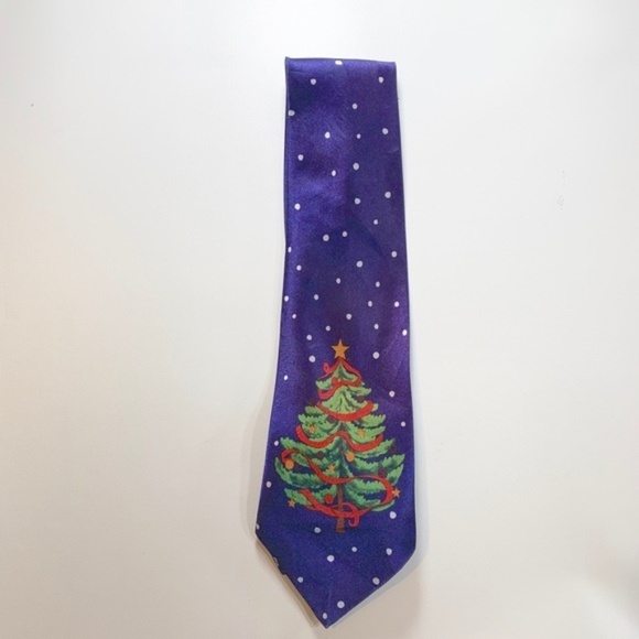 Tie | Christmas Tree Blue Tie Holiday Party Xmas - Picture 3 of 8